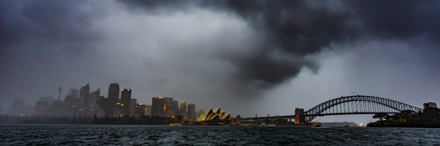 Stormy weather over Sydney harbour skyline 