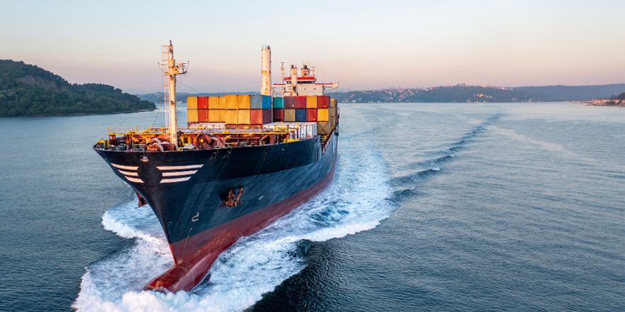 Aerial view of sea transportation of general cargo ship in Istanbul Strait