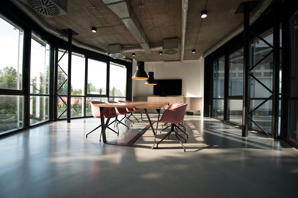 Desk and chairs in a boardroom