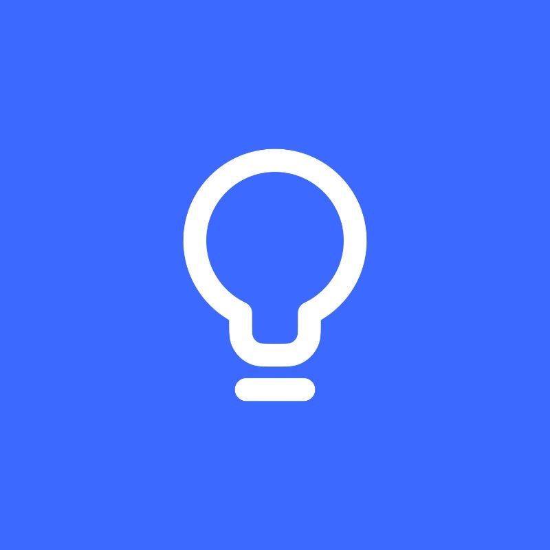 Lightbulb icon. White on blue background.