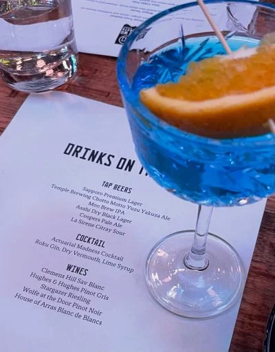 The distinctly blue 'Actuarial Madness' cocktail.