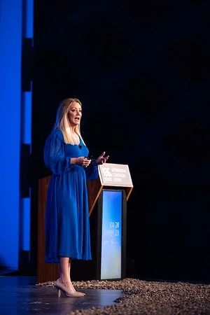 Amanda Stevens speaking on stage