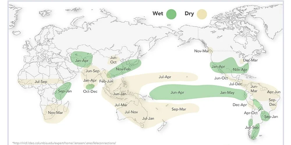 Map of typical rainfall impacts associated with El Niño.