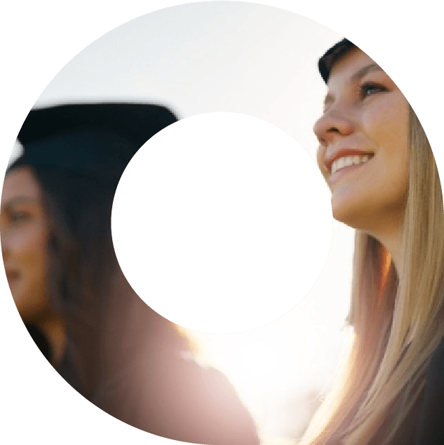 University students in a viewfinder symbol