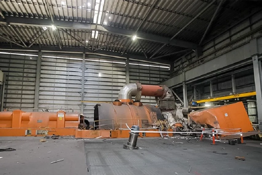 Photo released by CS energy showing the destruction in the turbine-hall