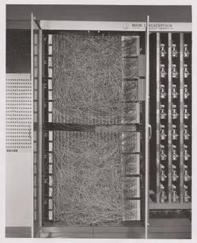 The first implementation of the perceptron in the Mark I Perceptron machine that could recognise images with a 20 x 20 pixel camera