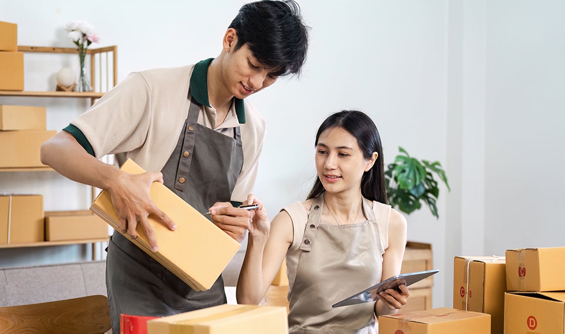 People checking their parcels