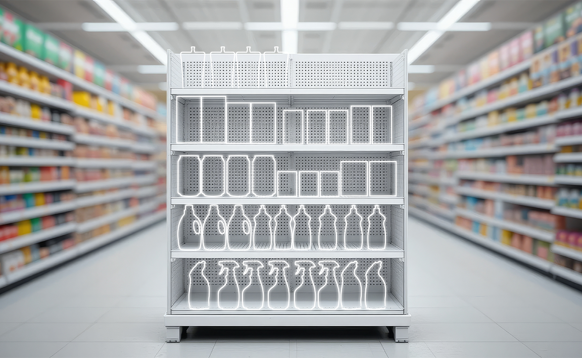 Empty grocery shelf.