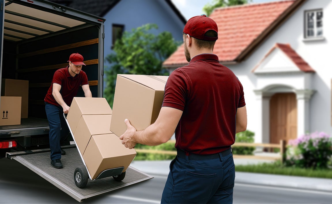 Men loading trucks with parcels.