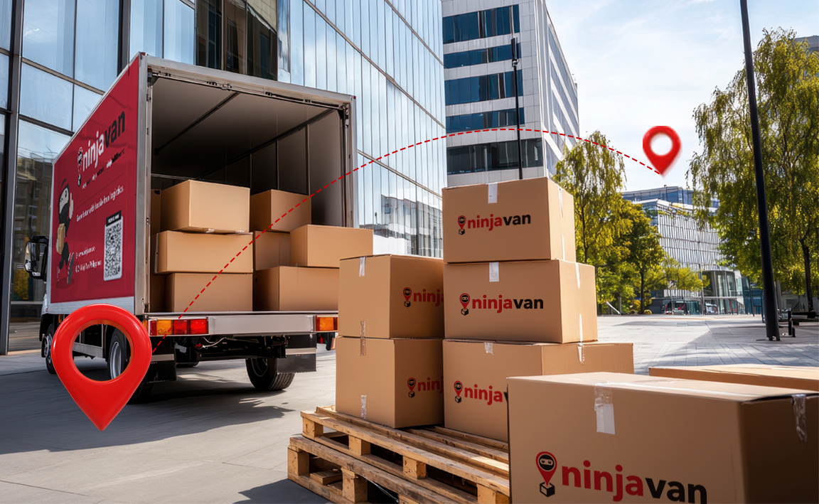 Ninja Van parcels piled up.