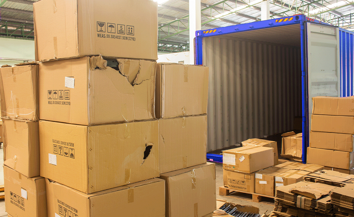 Parcels with tears on the boxes.