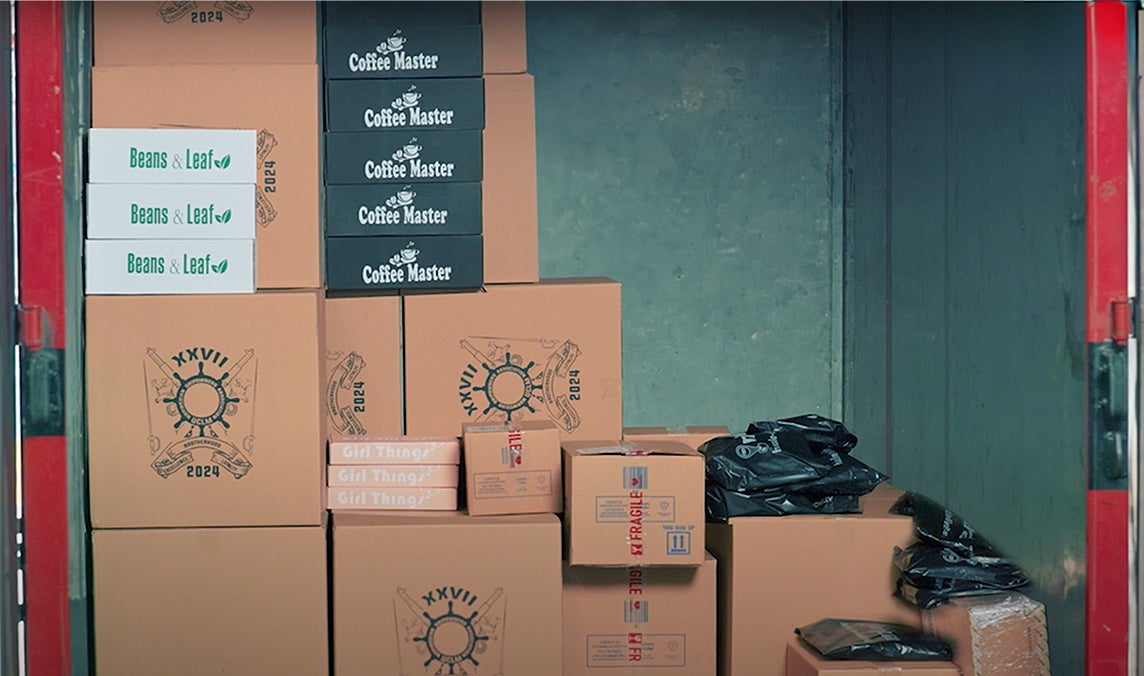 Truck full of parcels.