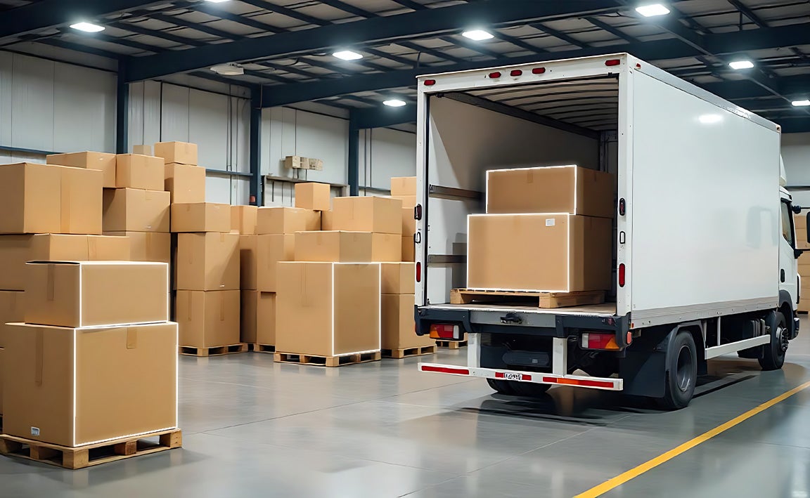 Parcels unloaded outside truck