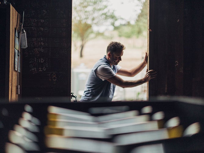 Fraser McKinley opening vineyard door
