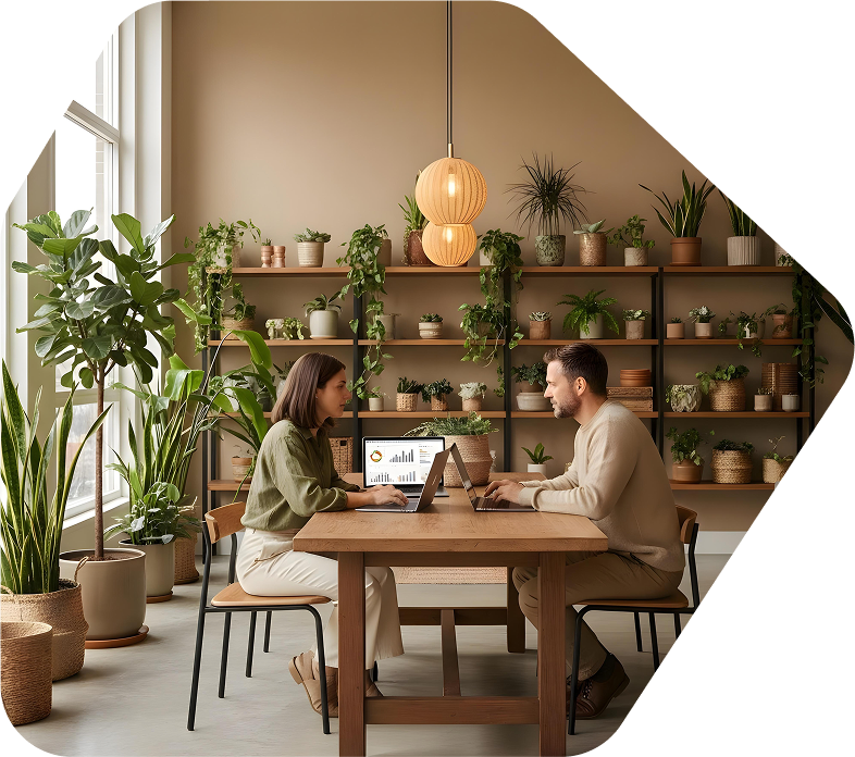 Two help seekers accessing mental health solutions from a shared space, powered by My Mirror.