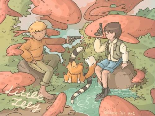 插畫家筆下有許多會飛的魚插畫