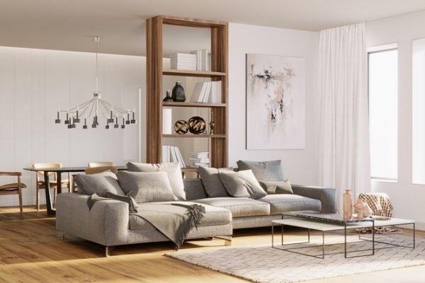 鏤空木作櫃，同時作為展示櫃、隔間牆使用