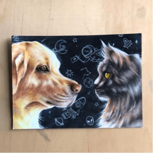 麥克筆繪製寫實寵物側臉插畫