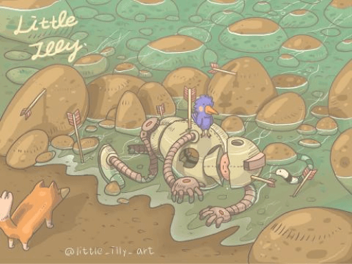 受傷的機器人插畫