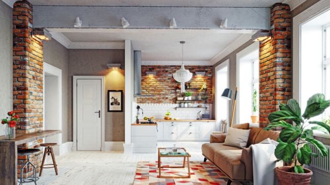 使用板材做包樑設計，降低橫梁存在感的鄉村風室內設計