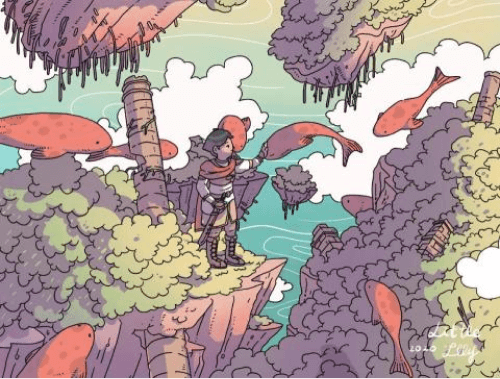 懸浮的土地與魚插圖