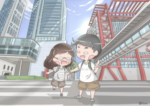 Q版風格情侶插圖