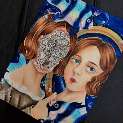 色鉛筆繪製的奇幻人物主題插畫