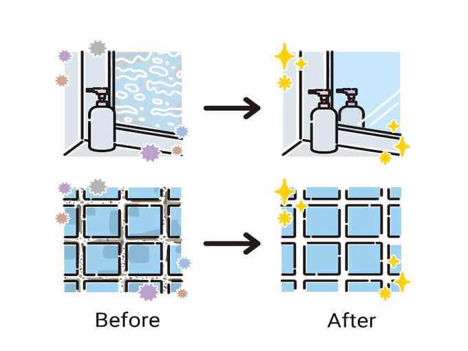 浴室鏡子與磁磚清潔前後對照