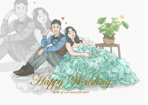 微寫實風格婚禮喜帖人物插畫