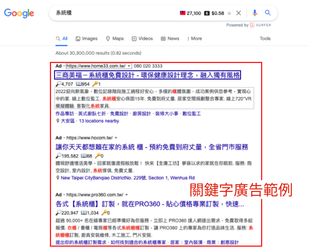 關鍵字廣告範例