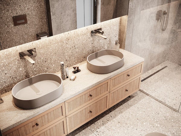 磨石子洗手台與地板浴室