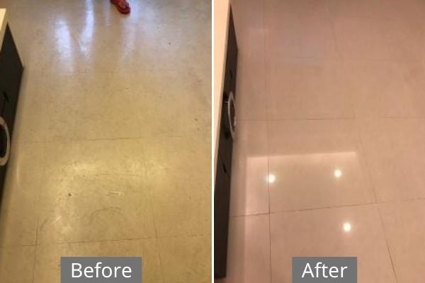 拋光石英磚地板清潔對照圖