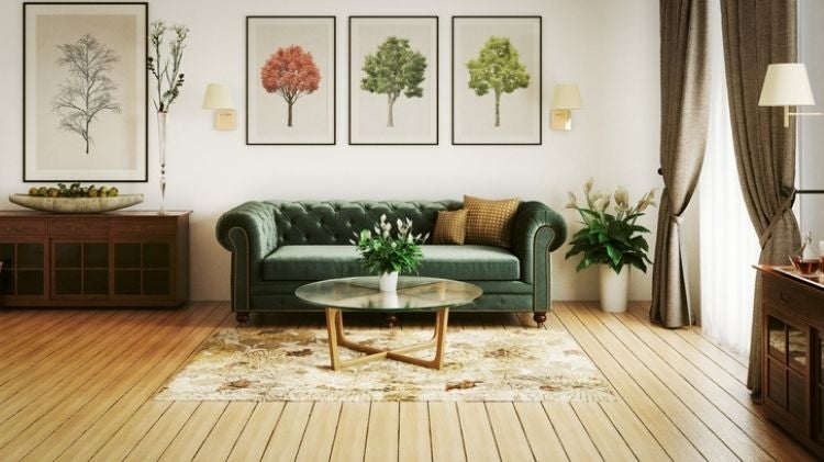 有做導角設計的木地板鋪在客廳