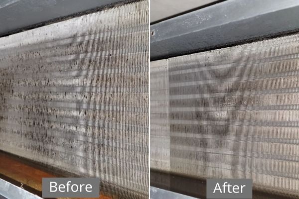 吊隱式冷氣清潔前後對照-鰭片