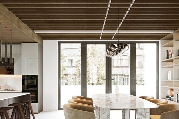 格柵天花板的開放式廚房