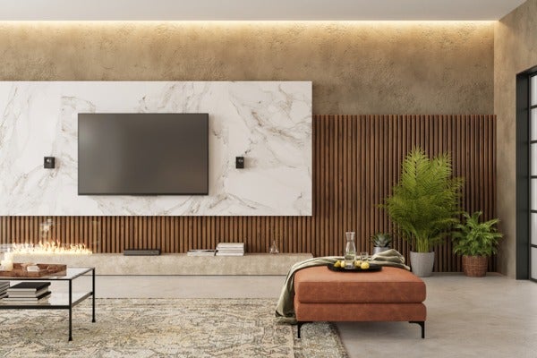 大理石電視牆與大地色家具