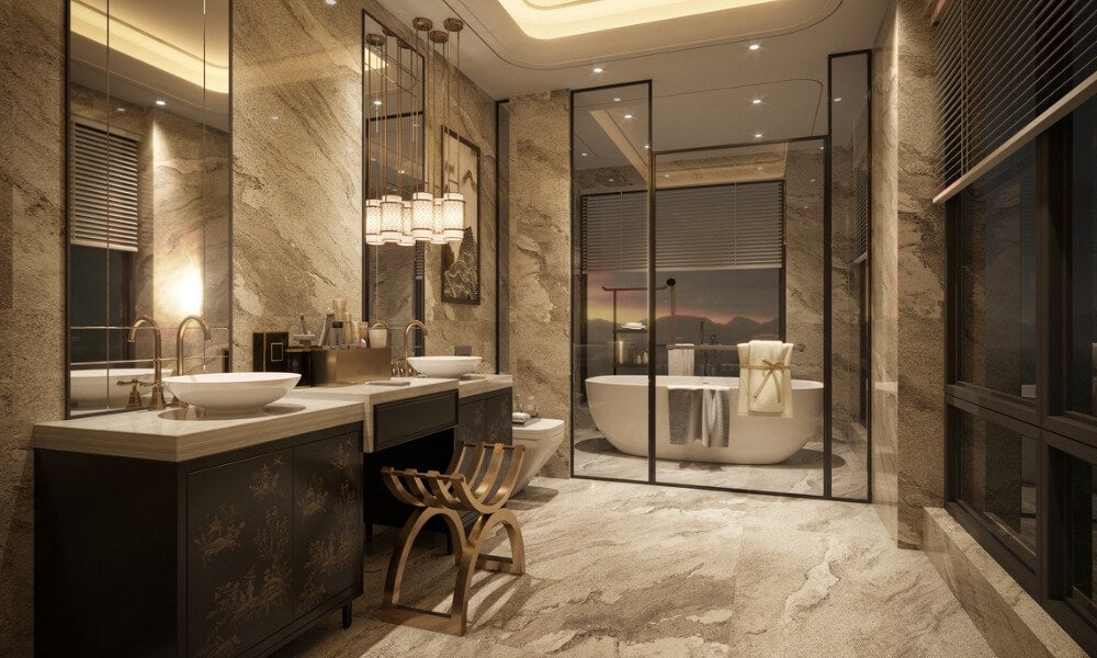 黃色大理石浴室地板