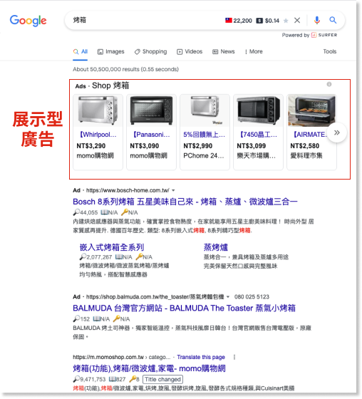 Google的付費廣告，展示型廣告