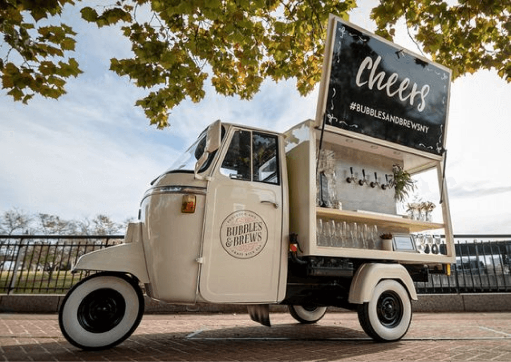 電動三輪餐車設計，白色電動三輪車、適合婚禮的飲料餐車