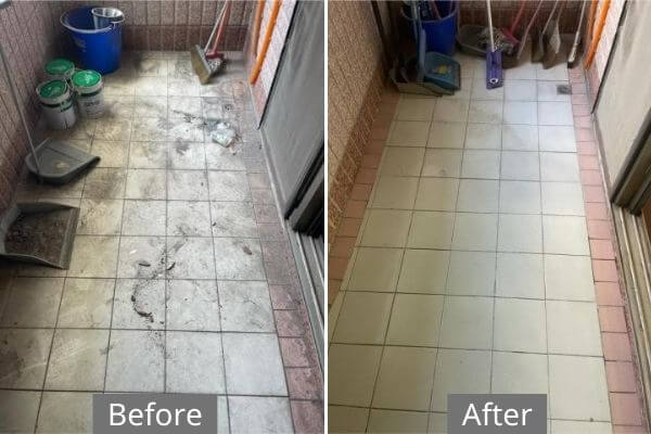 陽台清潔－地板前後對照圖