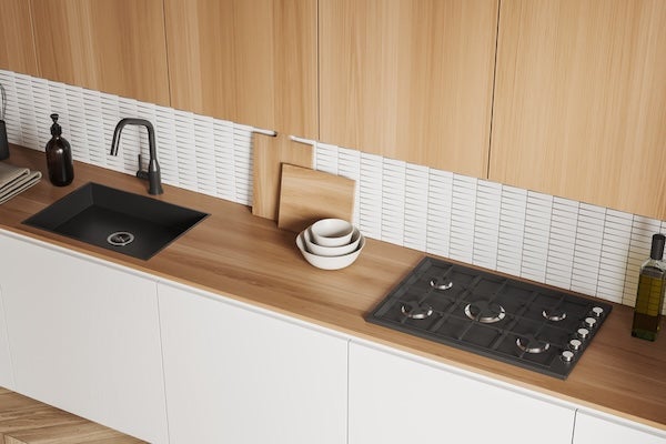 ▲能夠仿木紋的防火膠板是較少見的枱面種類