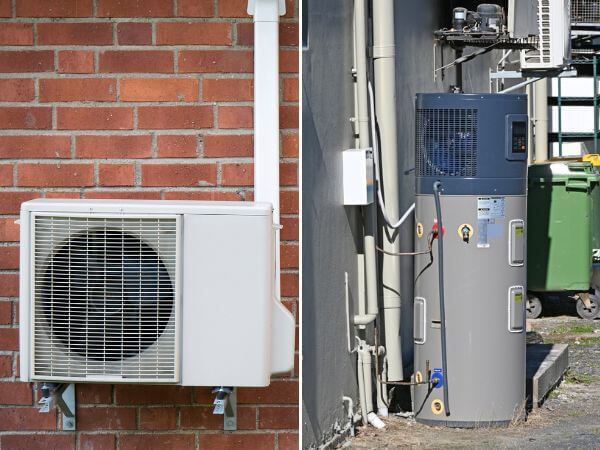 ▲熱泵熱水器熱泵主機（左）與單體式熱泵熱水器（右）