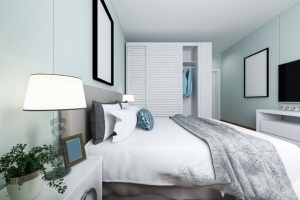 2.選定主色系讓房間清爽又有亮點:同色調的深淺搭配