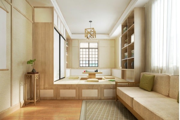 架高木地板：開放式和室