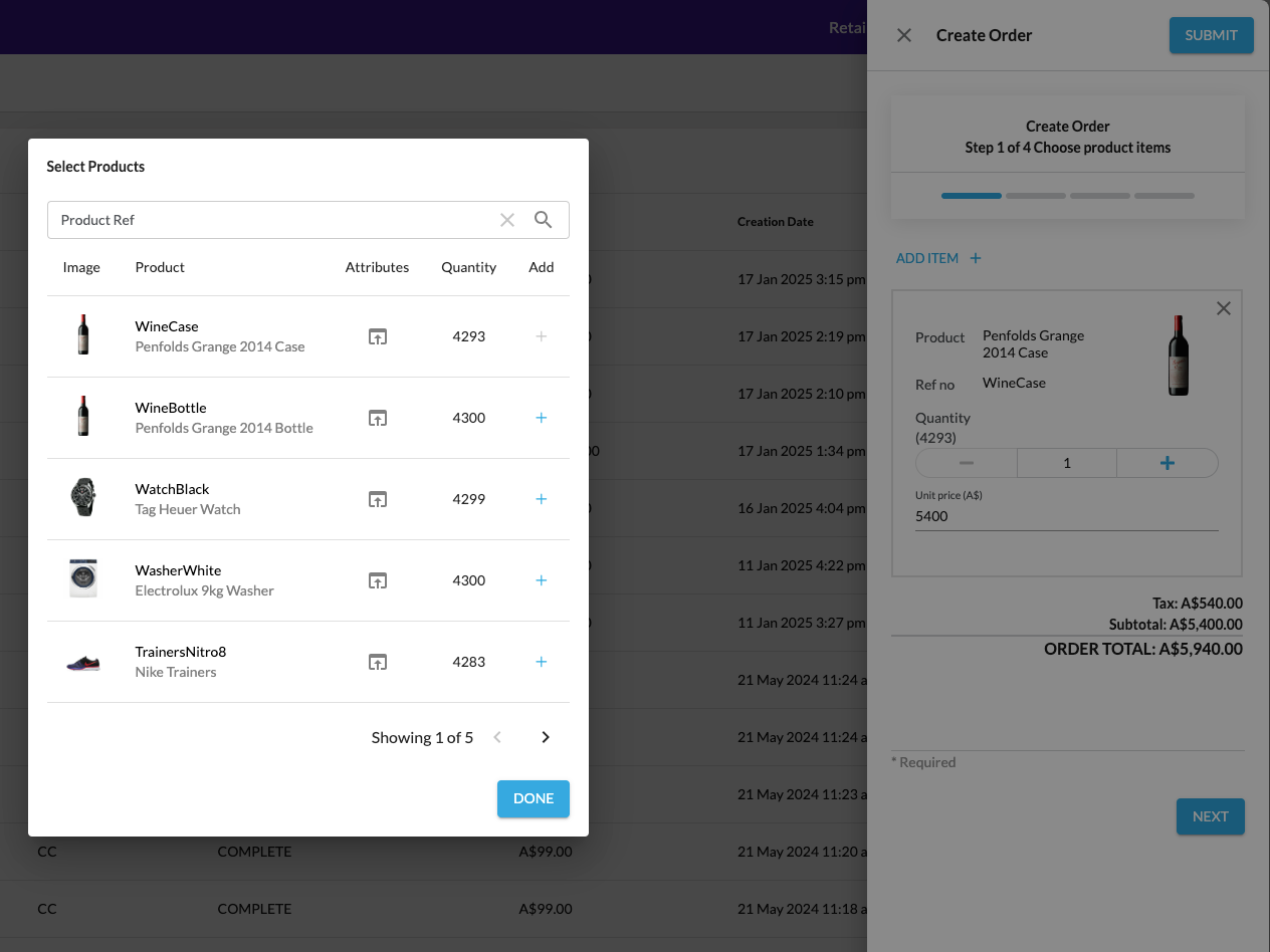 Create Order Wizard