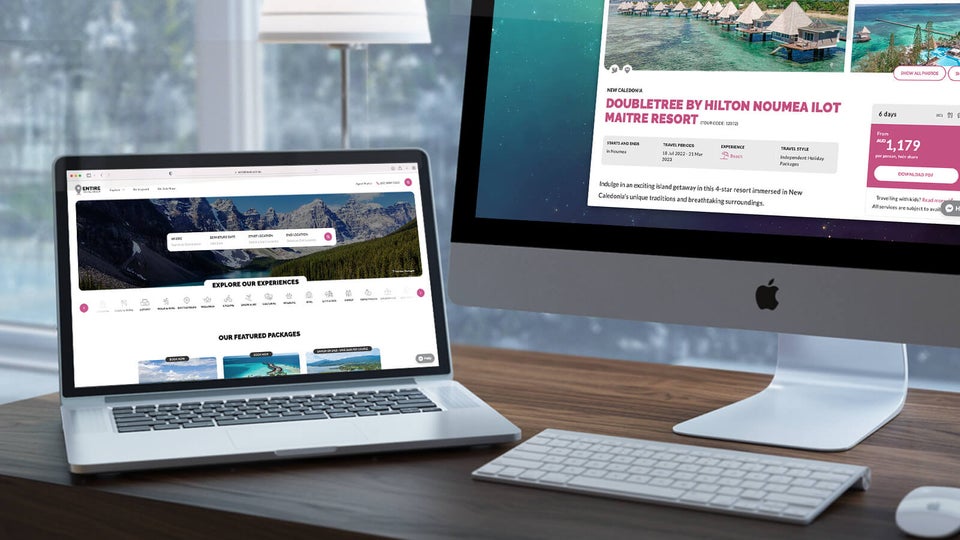 Entire Travel Group | Desktop and laptop showing Entire Travel Group homepage | Devotion