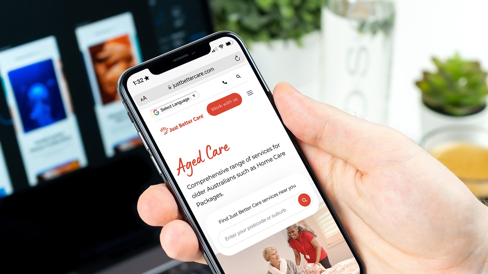 Just Better Care | website home page displayed on smartphone | Devotion