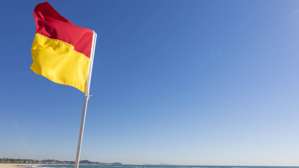 Surf lifesaving red and yellow flag on an Australian beach.