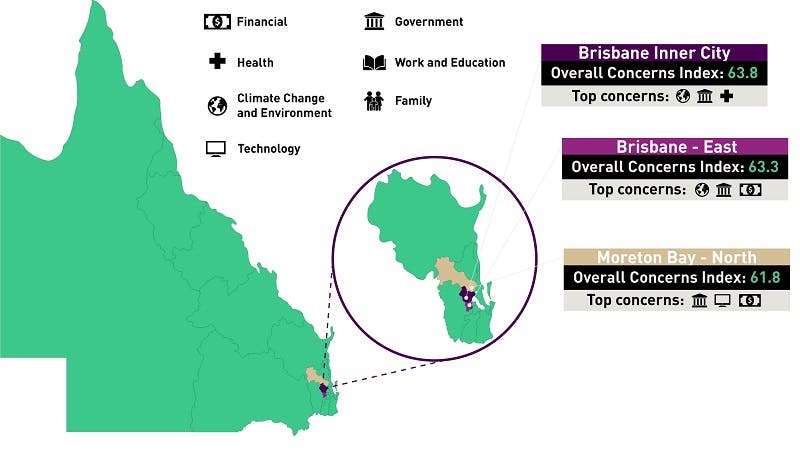 A map of areas with concerns in Queensland