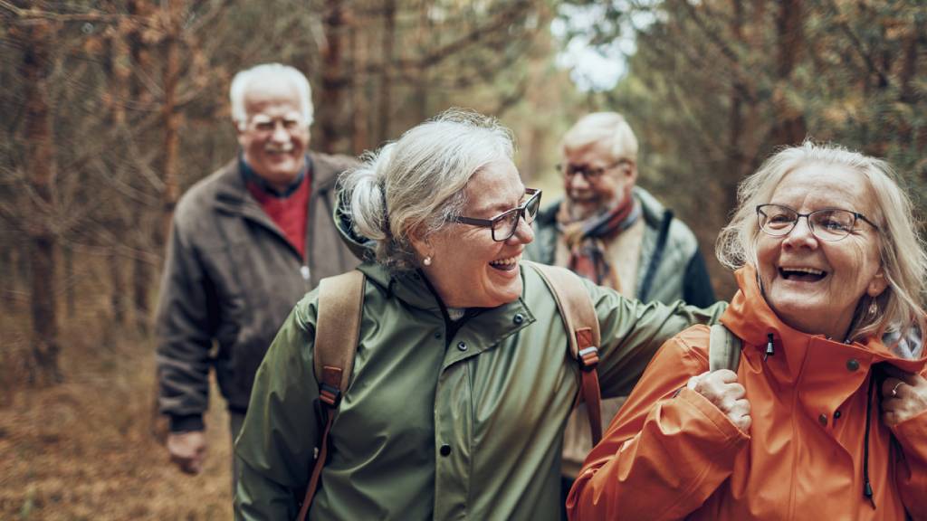 retired group hiking